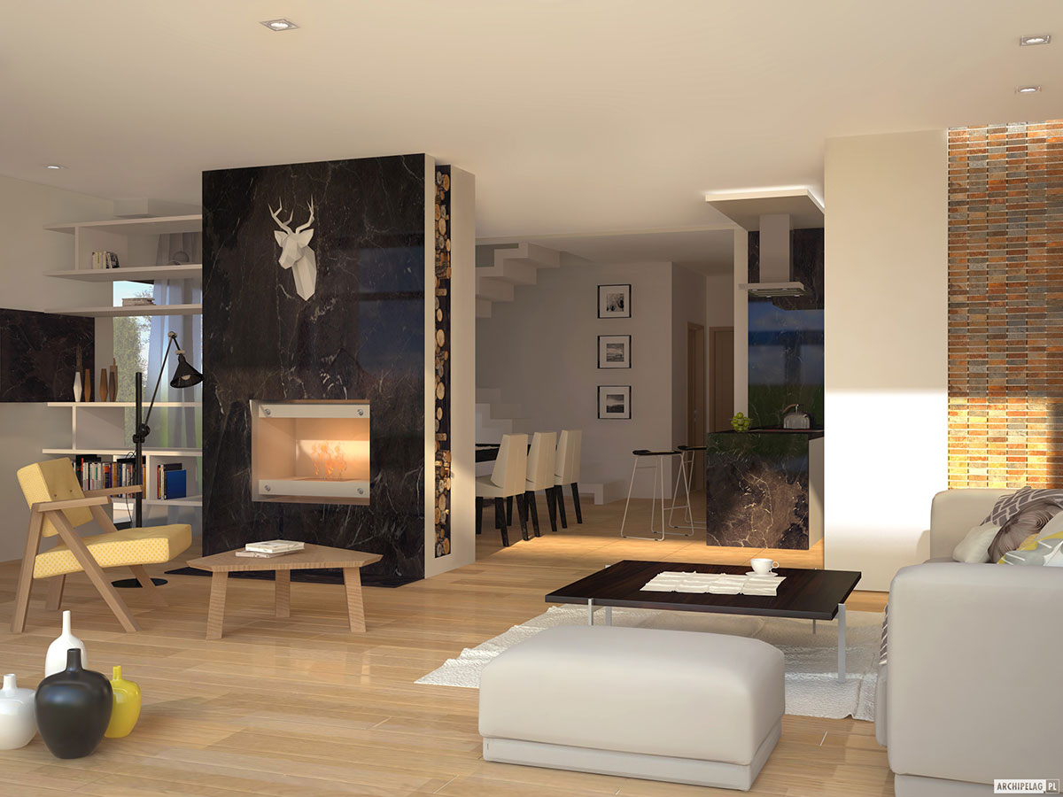 Contemporary Home Plan with Large Windows and Home Office