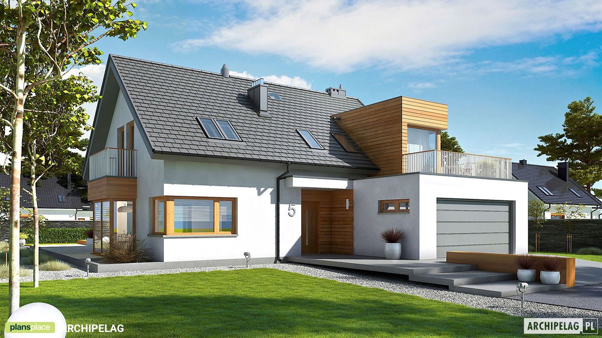 1700 Sq Ft House Plan with Bay Window and 2-Car Garage