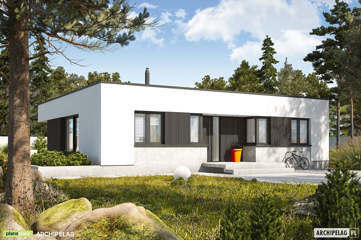 Flat Roof Small House Plan with 3 Beds and Open Floor Plan