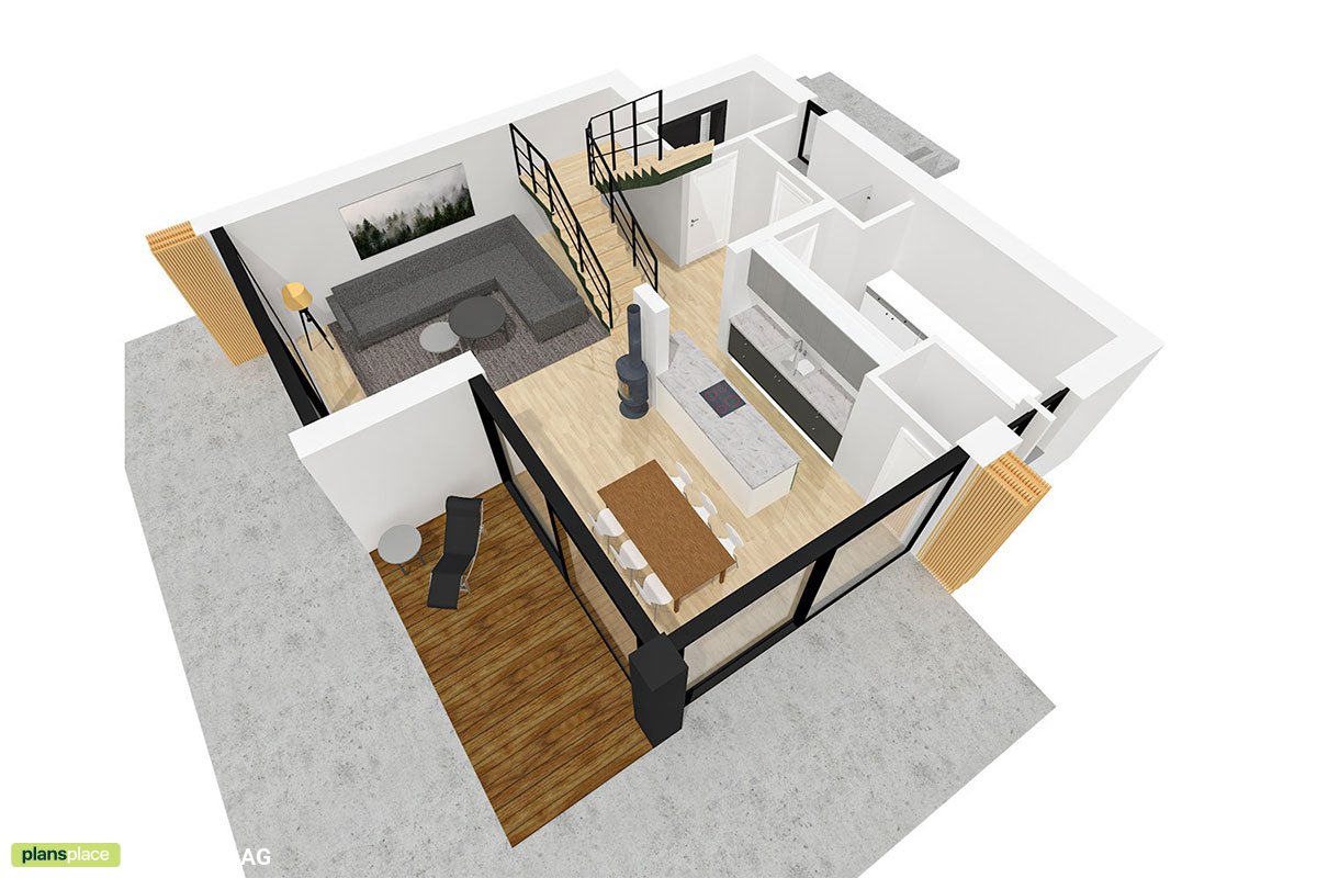 Proiect de casa cu etaj 133 m²: 3 Dormitoare, 3 Bai, Bucatarie deschisa, fara Garaj