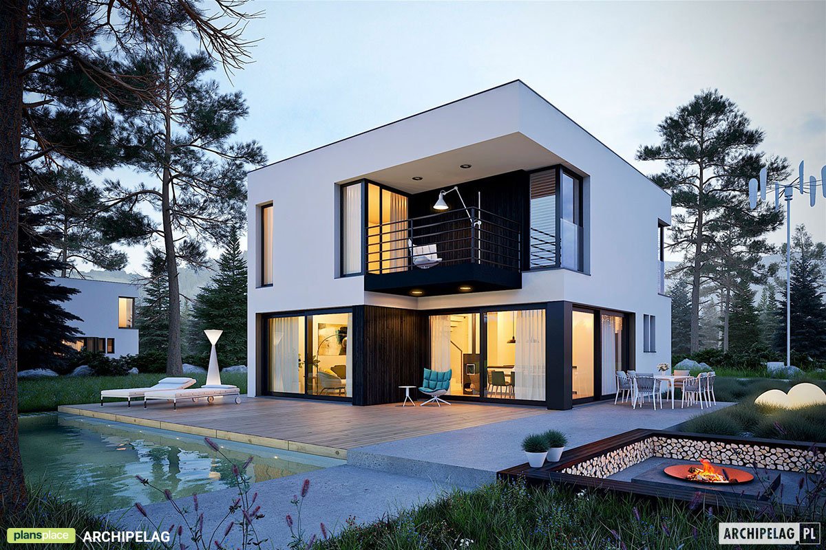 1400 Sq Ft 2-Story Cubic House with Open Floor Plan