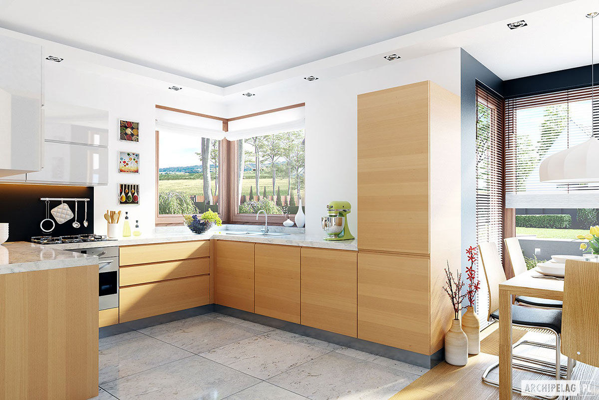 European House Plan with Bay Window in Living Room