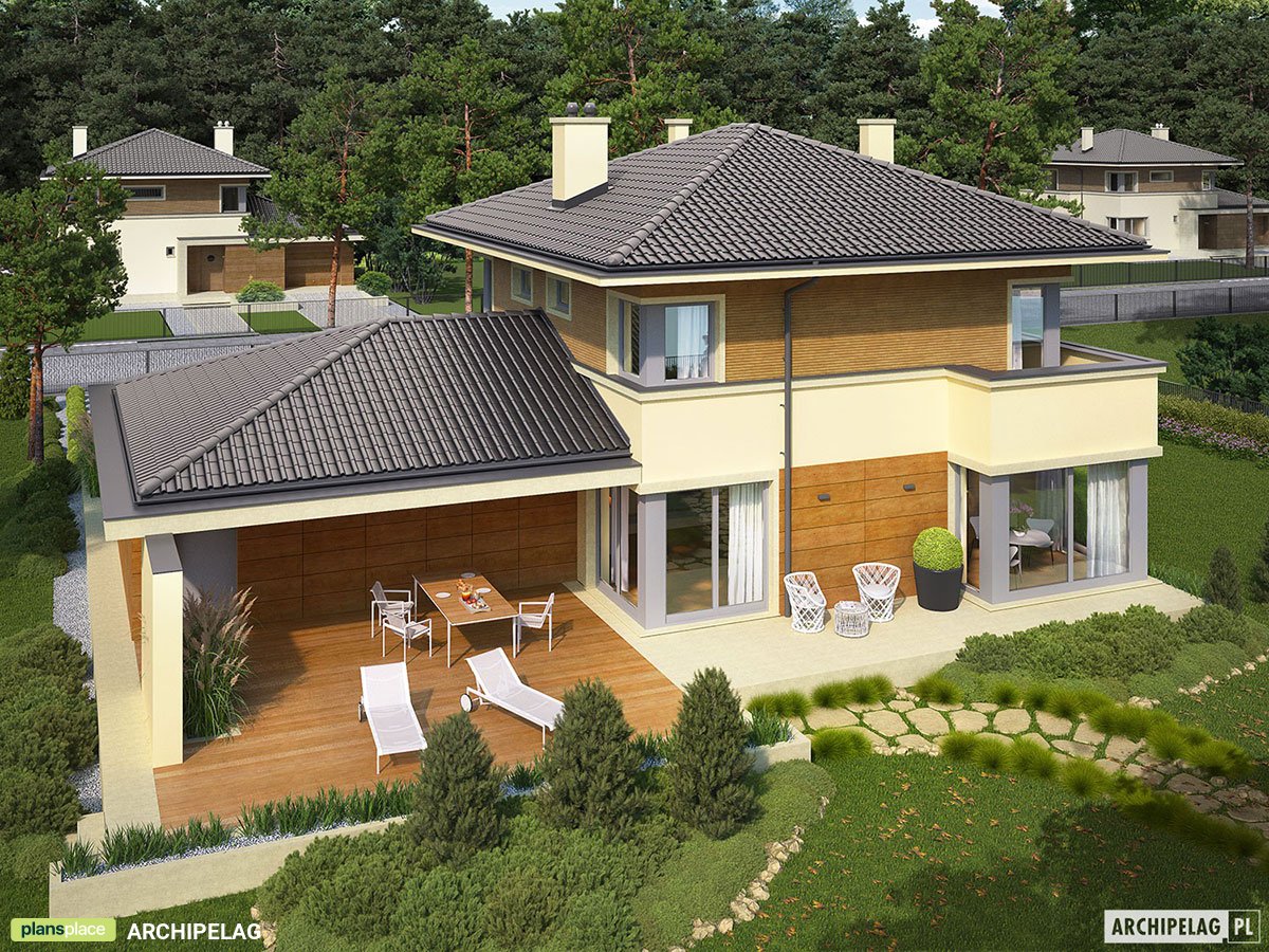 Two Story House Plan with Corner Fireplace with 2-Car Garage