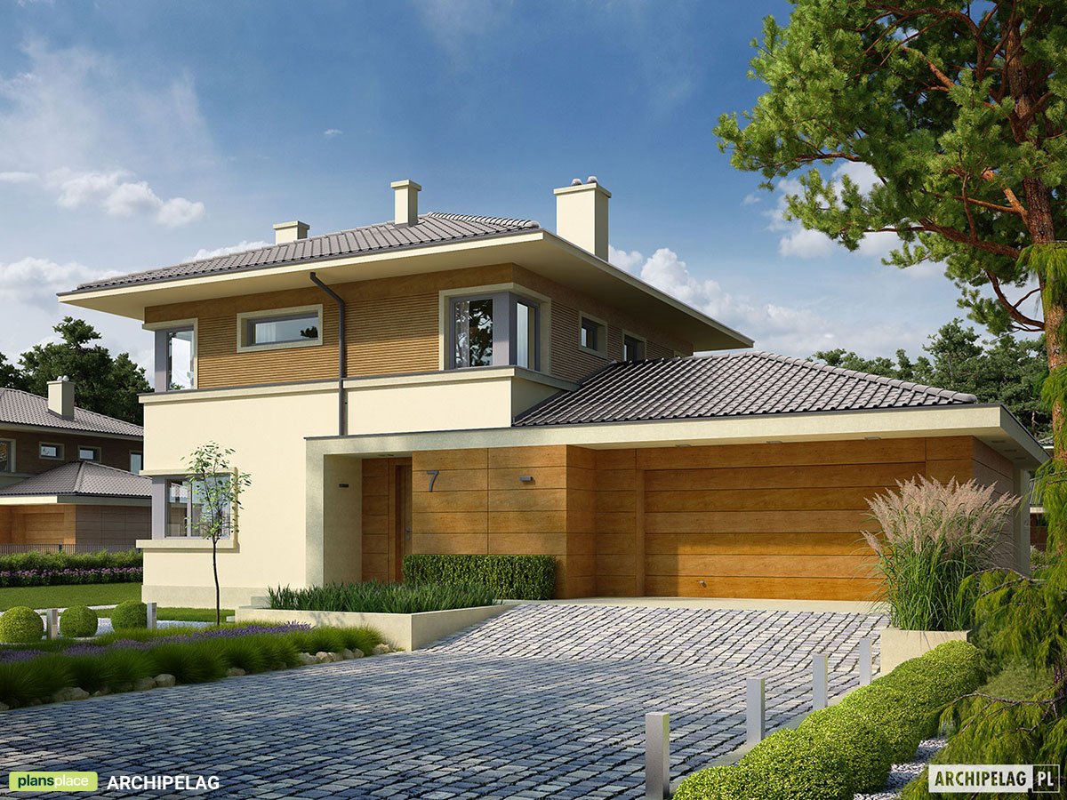 Two Story House Plan with Corner Fireplace with 2-Car Garage