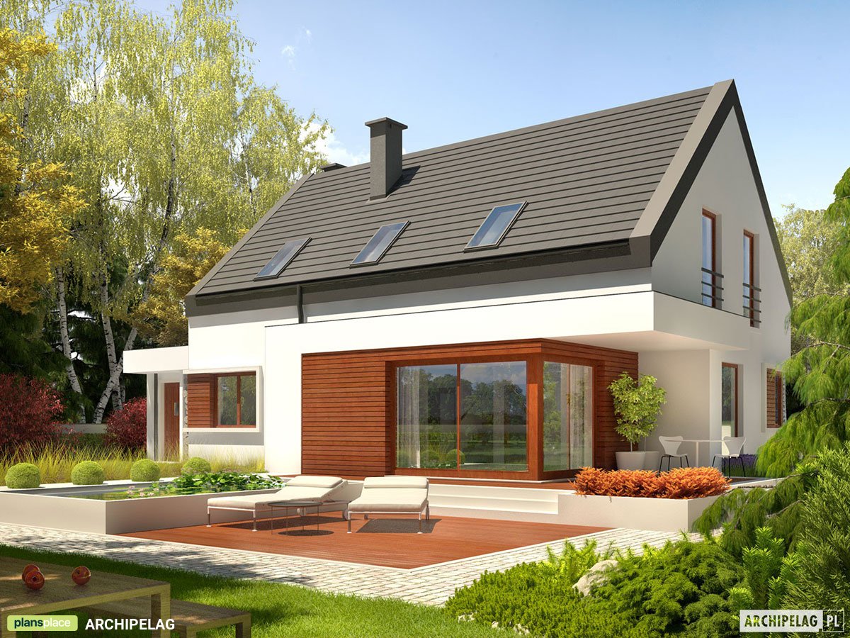 Modern House Plan with Gable Roof, 3 Beds and Home Office