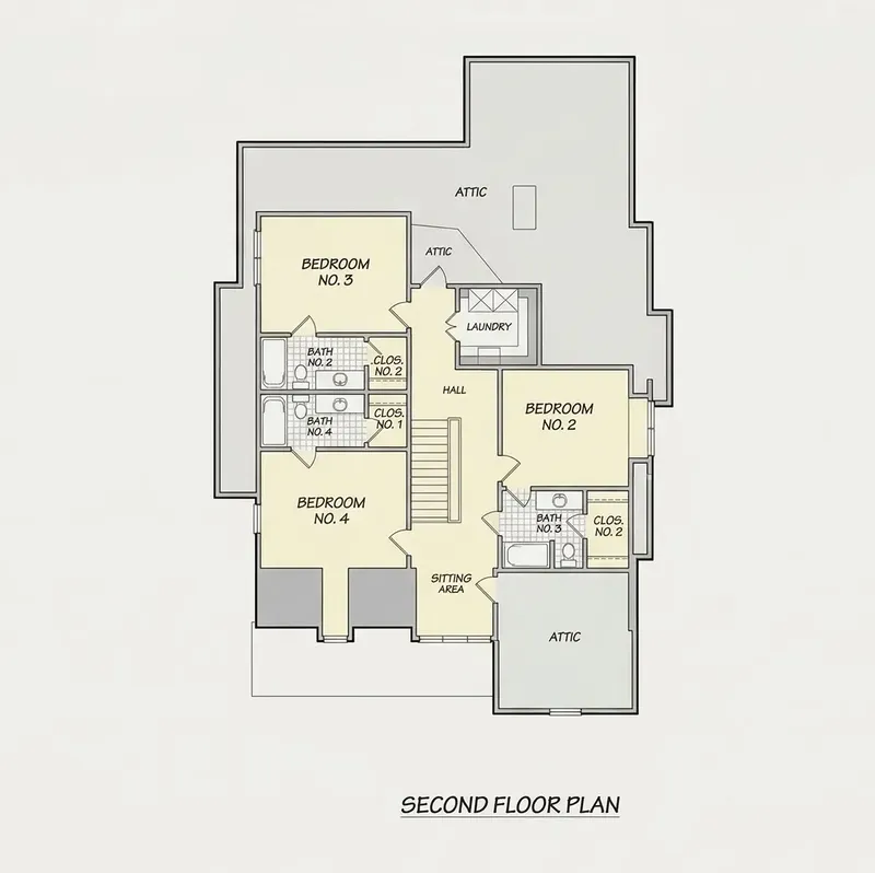 Etaj 1 9 – Proiect de casa parter cu mansardă 295 m², 4 Dormitoare — 70856R