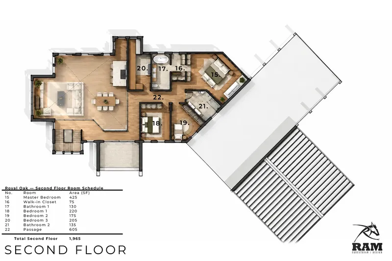Etaj 1 15 – Proiect de casa parter cu mansardă 647 m², 5 Dormitoare — 80207R